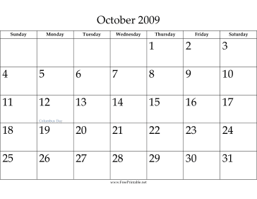 October 2009 Calendar Calendar
