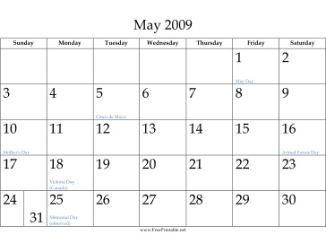 May 2009 Calendar Calendar