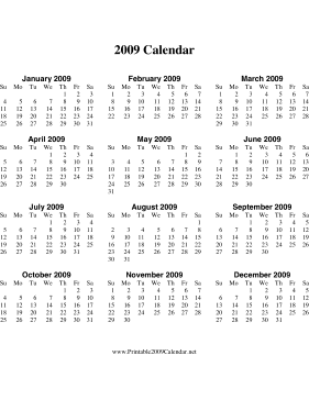 2009 Calendar on one page (vertical) Calendar
