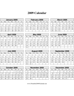 2009 Calendar on one page (vertical grid) Calendar