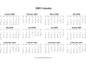2009 Calendar on one page (horizontal) calendar