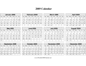 2009 Calendar on one page (horizontal grid) calendar